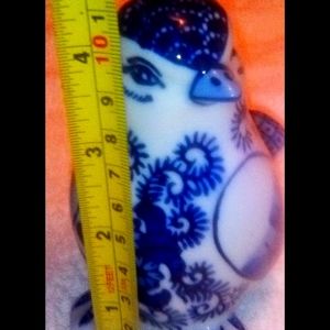 2 Hand Painted Bird Figurine Blue White Floral Design